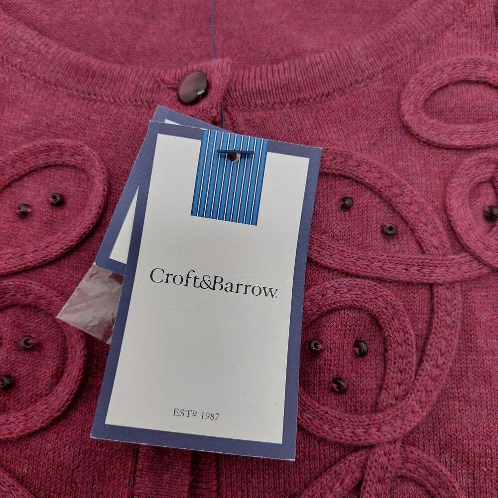 Croft & Barrow Women's XL Cardigan Wine Red Pima Cotton Embellished Neckline NWT - Picture 4 of 8